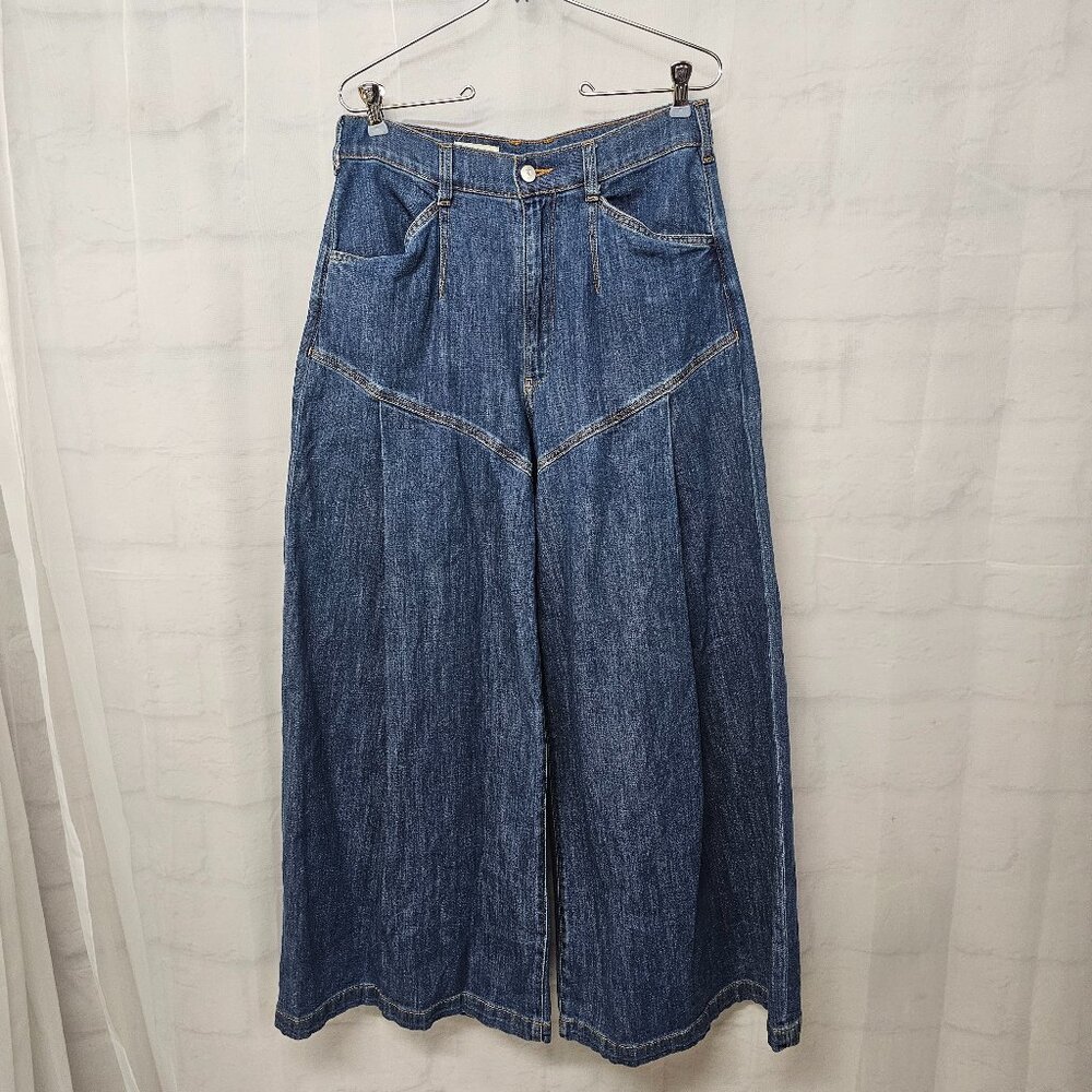 Anthropologie Pilcro Jeans Wide Leg Trouser Blue Denim High Rise 30T - Picture 10 of 11